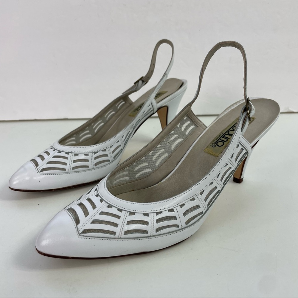Vintage White‎ Slingback Point Toe Spiderweb Pumps Heels - Picture 3 of 16
